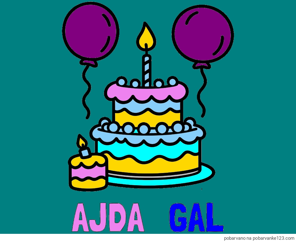 POBARVANA POBARVANKA - Pobarvanka imena AJDA   GAL in pobarvanka velike rojstnodnevne torte