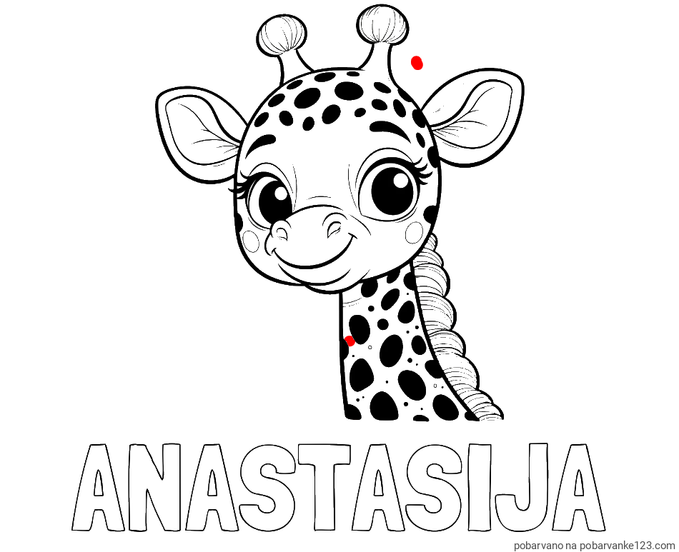 POBARVANA POBARVANKA - Pobarvanka imena ANASTASIJA in pobarvanka ljubke žirafe z velikimi očmi