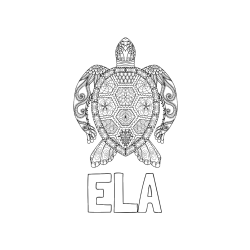 Pobarvana pobarvanka - Pobarvanka imena ELA in pobarvanka želve - mandale