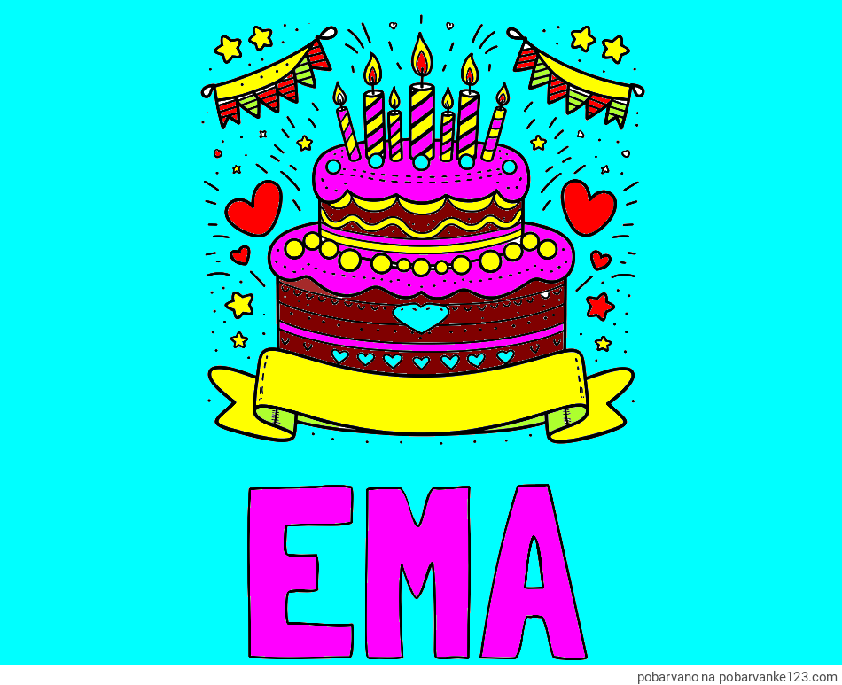 POBARVANA POBARVANKA - Pobarvanka imena EMA in pobarvanka velike torte za rojstni dan