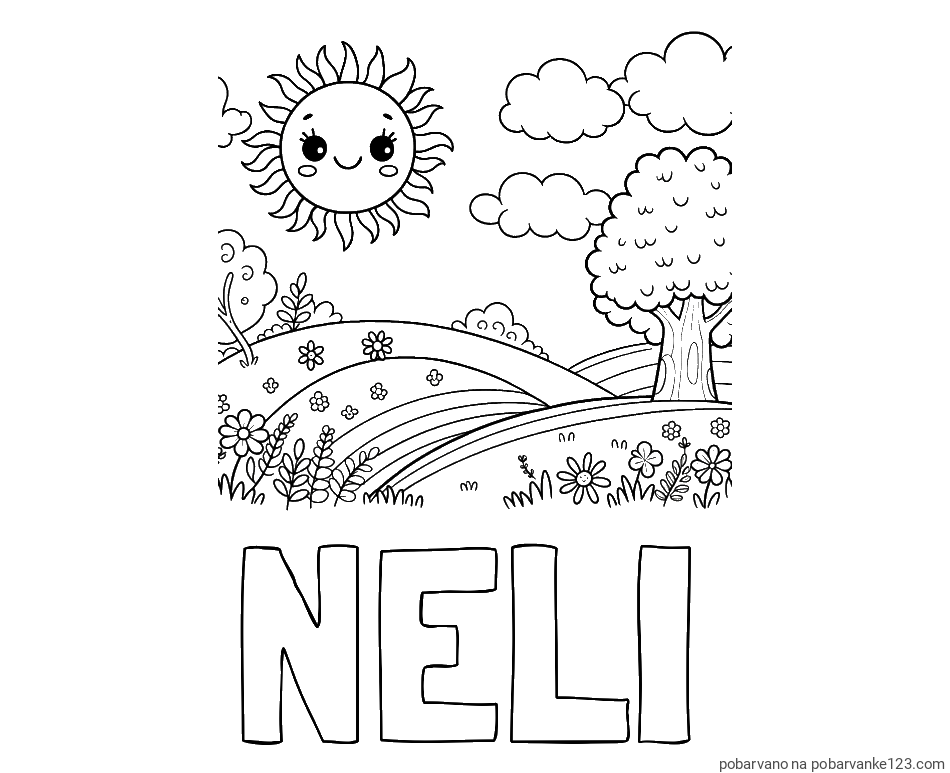 POBARVANA POBARVANKA - Pobarvanka imena NELI in otroška pobarvanka narave