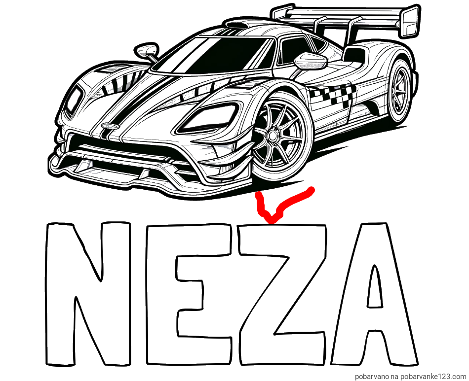 POBARVANA POBARVANKA - Pobarvanka imena NEŽA in pobarvanka modernega športnega avtomobila