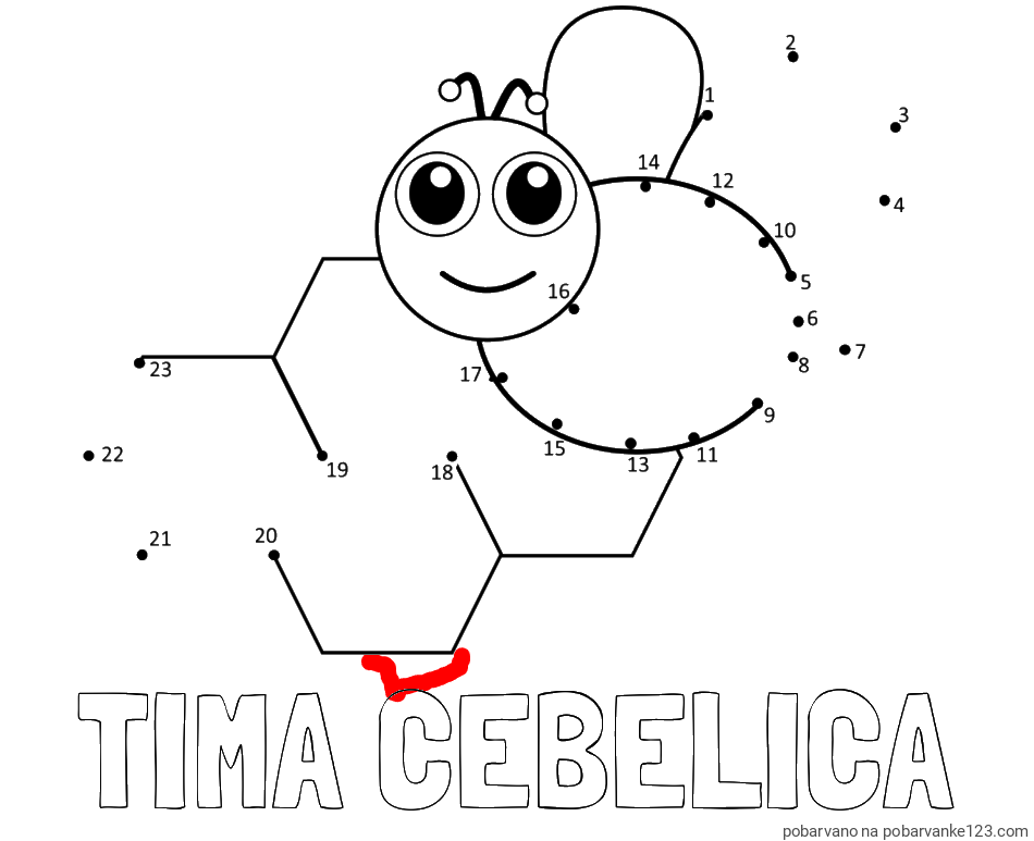 POBARVANA POBARVANKA - Pobarvanka imena TIMA CEBELICA in pobarvanka čebelice in satja - poveži številke