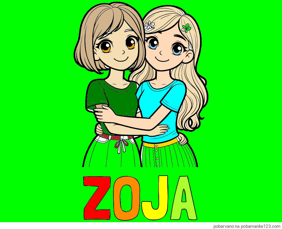 POBARVANA POBARVANKA - Pobarvanka imena ZOJA in pobarvanka ljubkih prijateljic
