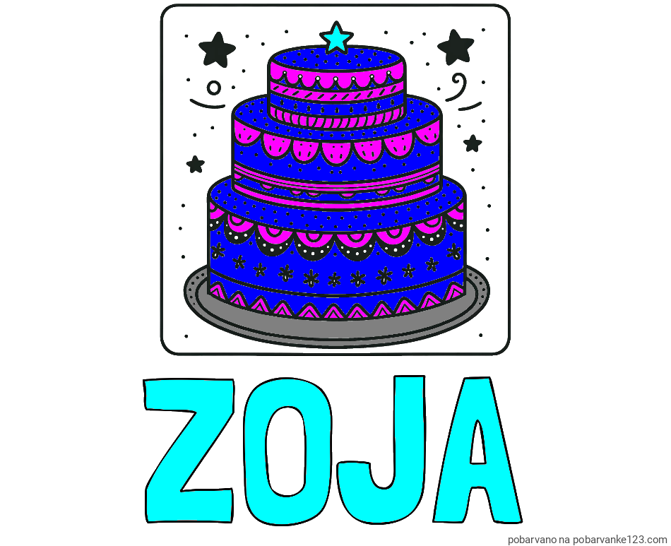 POBARVANA POBARVANKA - Pobarvanka imena ZOJA in pobarvanka slastne torte
