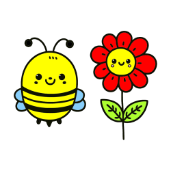 Pobarvana pobarvanka - Pobarvanka ljubke čebelice in nasmejane rože