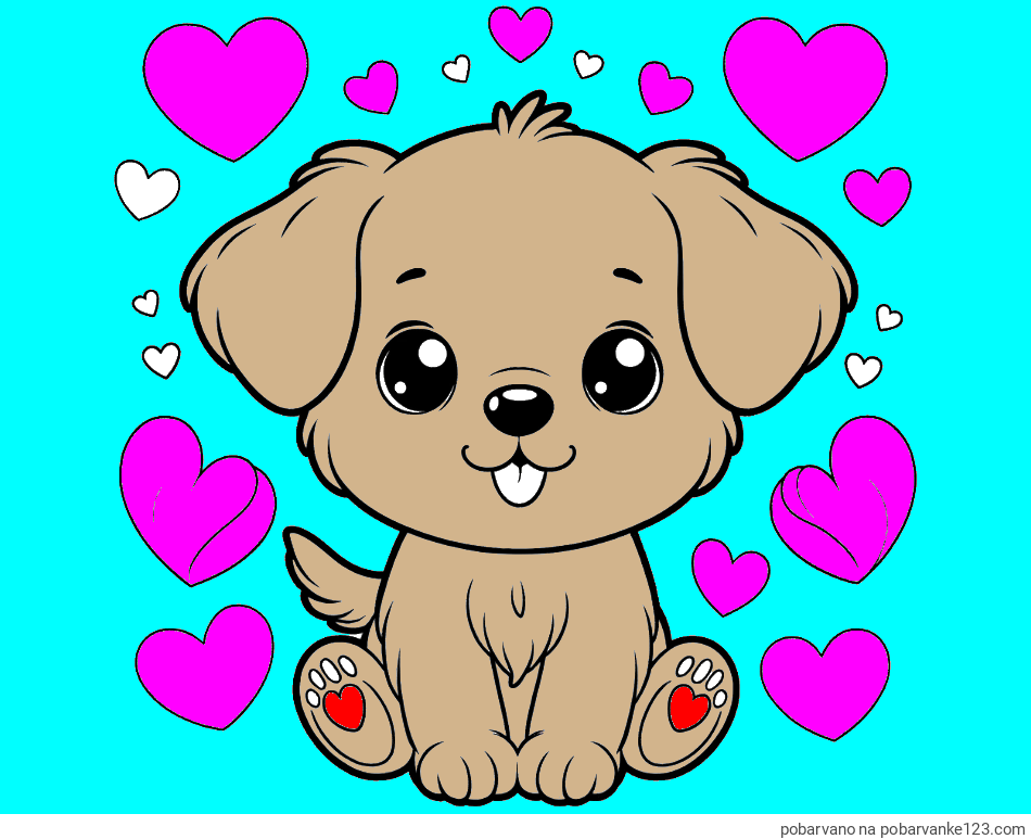 POBARVANA POBARVANKA - Pobarvanka ljubkega kužka obdanega s srčki