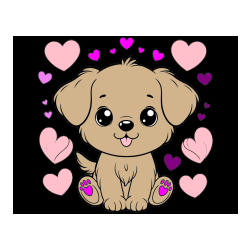 Pobarvana pobarvanka - Pobarvanka ljubkega kužka obdanega s srčki