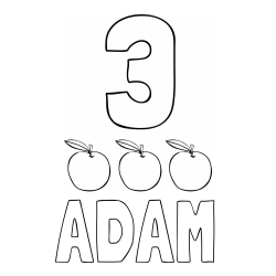 Online izdelana pobarvanka - Pobarvanka imena ADAM in pobarvanka števila 3 s slikovnim prikazom
