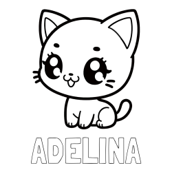 Online izdelana pobarvanka - Pobarvanka imena ADELINA in pobarvnaka ljubke muce v anime slogu