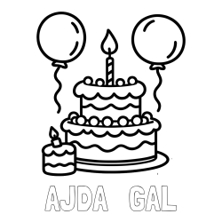 Online izdelana pobarvanka - Pobarvanka imena AJDA   GAL in pobarvanka velike rojstnodnevne torte