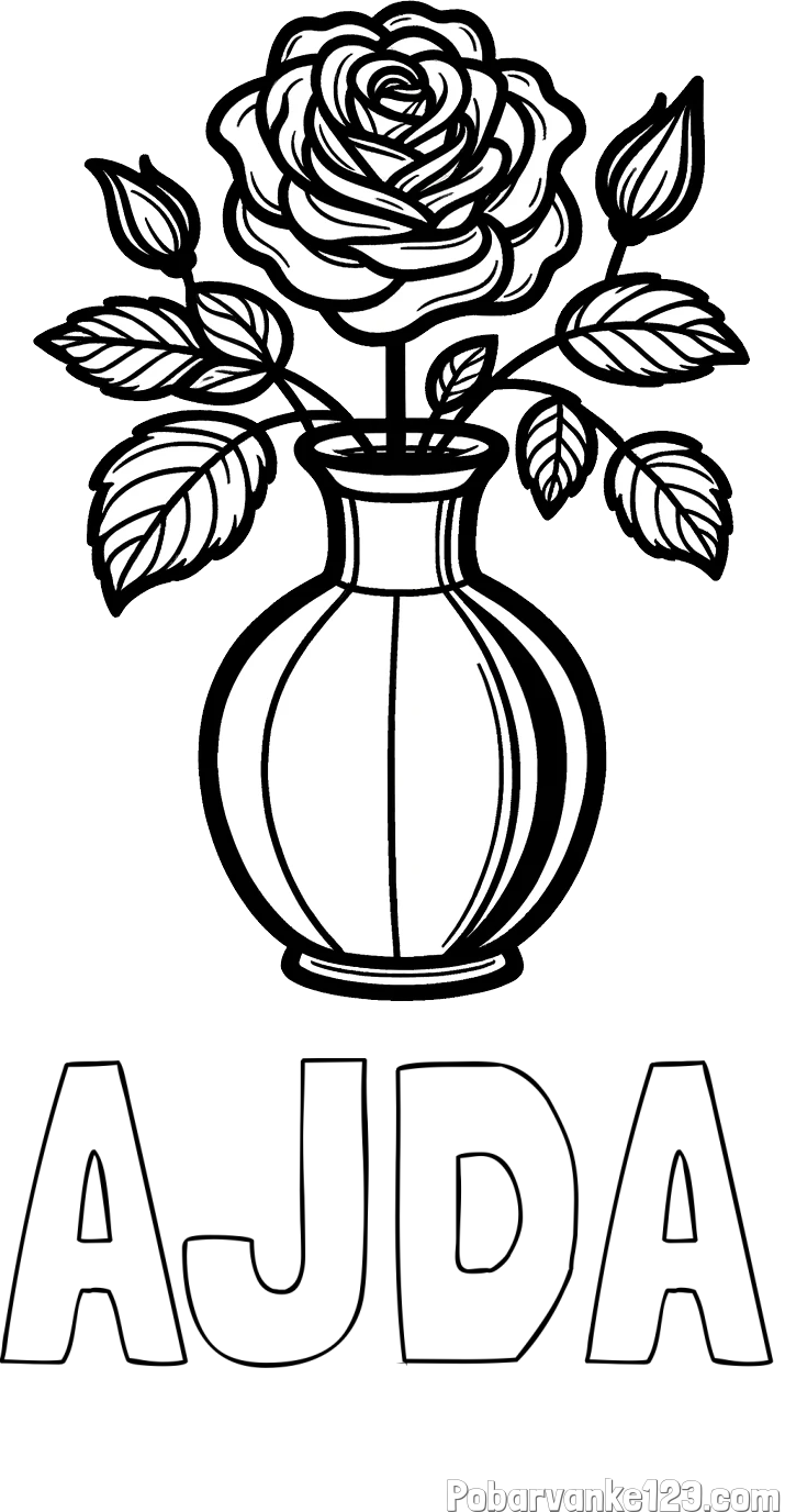 Pobarvanka imena AJDA in pobarvanka čudovite vrtnice v vazi