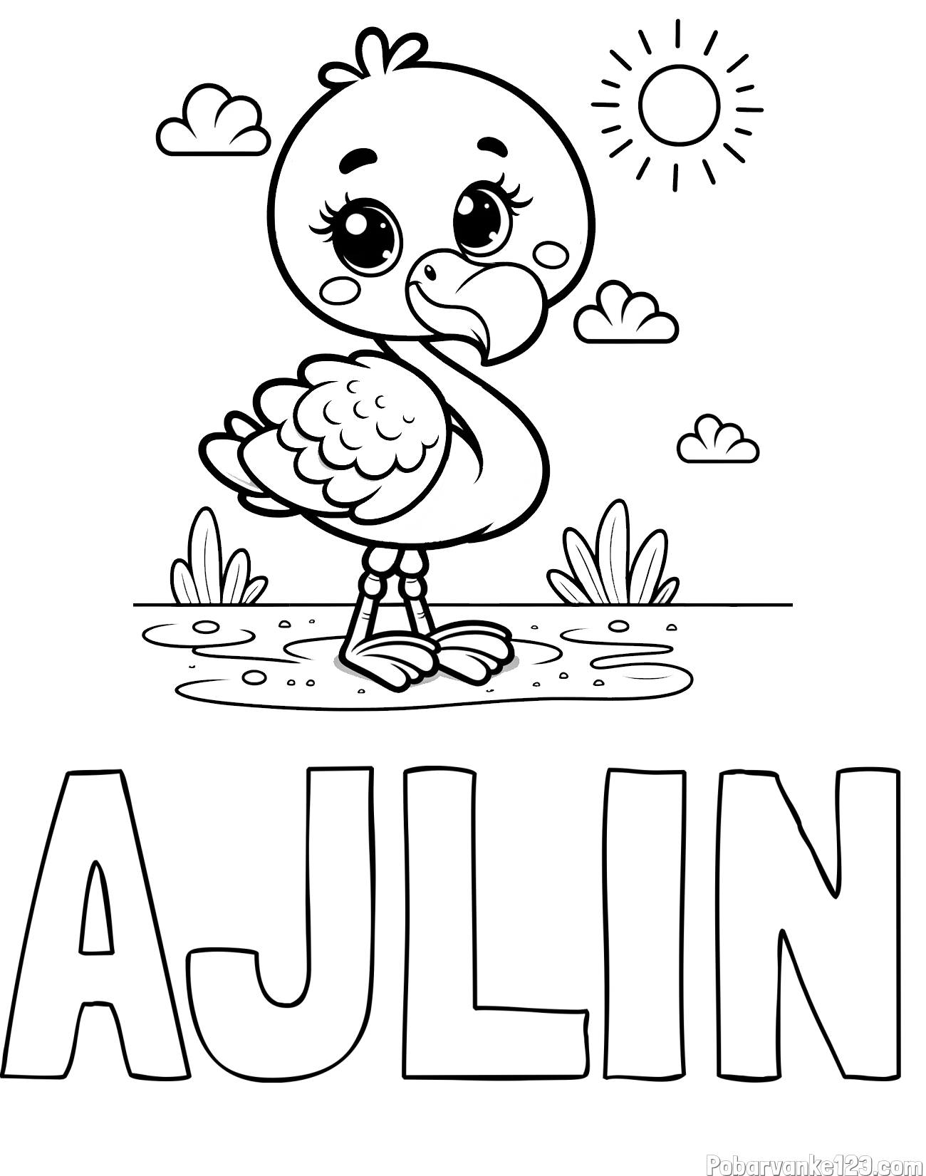 Pobarvanka imena AJLIN in pobarvanka ljubkega flaminga