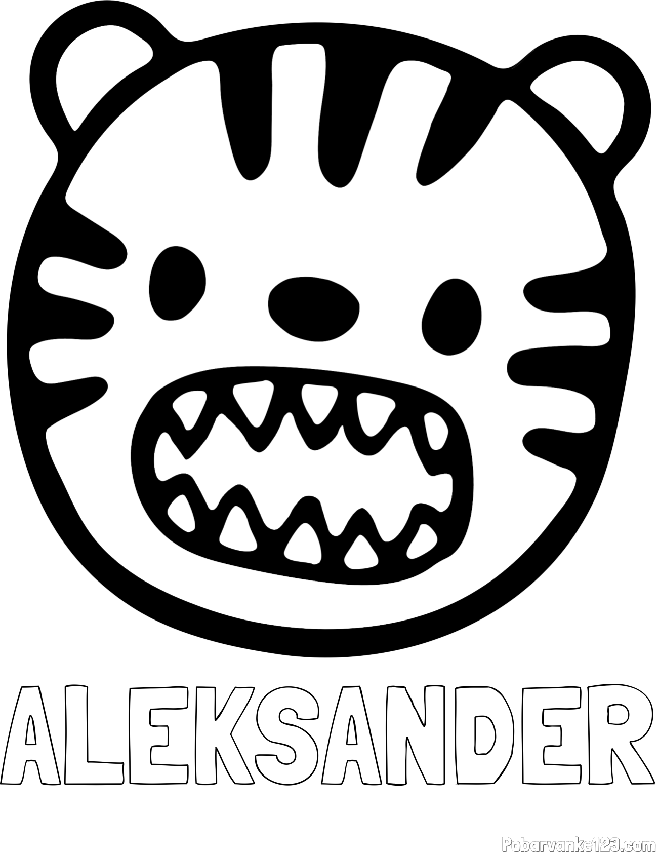 Pobarvanka imena ALEKSANDER in pobarvanka glave majhnega tigrčka