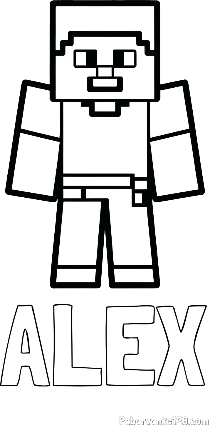 Pobarvanka imena ALEX in pobarvanka Minecraft figurice
