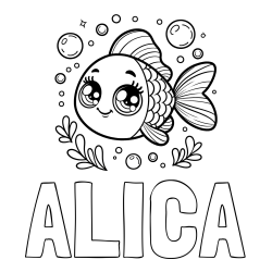 Online izdelana pobarvanka - Pobarvanka imena ALICA in pobarvanka prisrčne ribice
