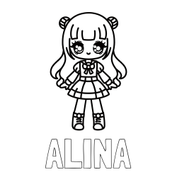 Online izdelana pobarvanka - Pobarvanka imena ALINA in otroška pobarvanka punčke v anime slogu
