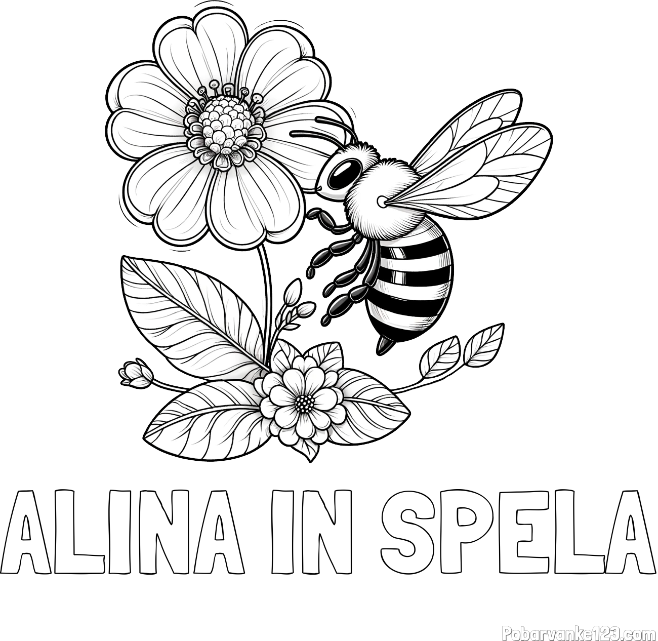 Pobarvanka imena ALINA IN ŠPELA in otroška pobarvanka čebelice in rožice