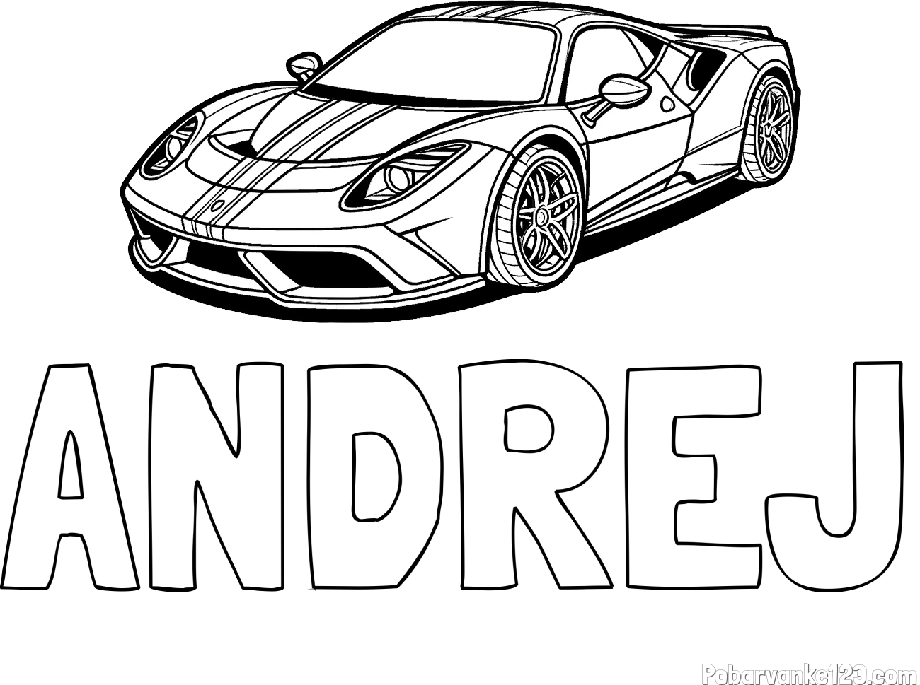 Pobarvanka imena ANDREJ in pobarvanka čudovitega športnega avtomobila