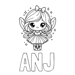 Online izdelana pobarvanka - Pobarvanka imena ANJ in pobarvanka čarobne vile z ljubkim obrazom