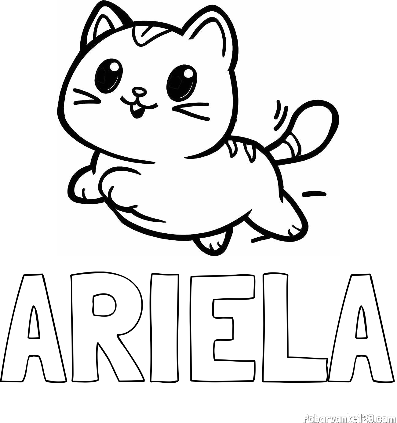 Pobarvanka imena ARIELA in pobarvanka prikupne mačke med tekom