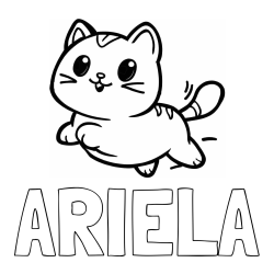 Online izdelana pobarvanka - Pobarvanka imena ARIELA in pobarvanka prikupne mačke med tekom