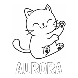 Online izdelana pobarvanka - Pobarvanka imena AURORA in pobarvanka razigranega mucka