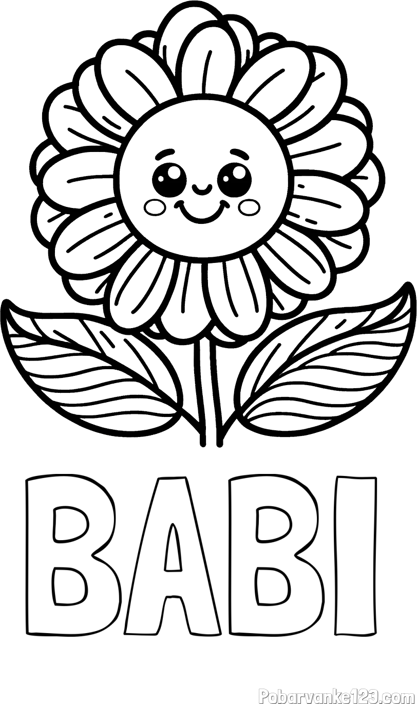 Pobarvanka imena BABI in pobarvanka ljubke in nasmejane rože