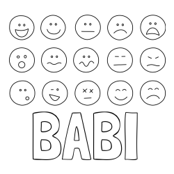 Online izdelana pobarvanka - Pobarvanka imena BABI in pobarvanka smeškov