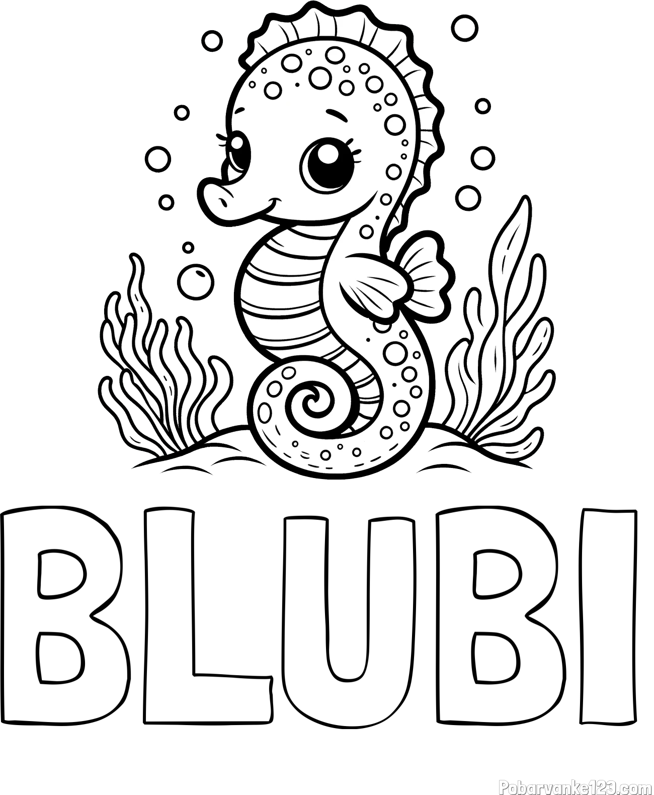 Pobarvanka imena BLUBI in pobarvanka morskega konjička