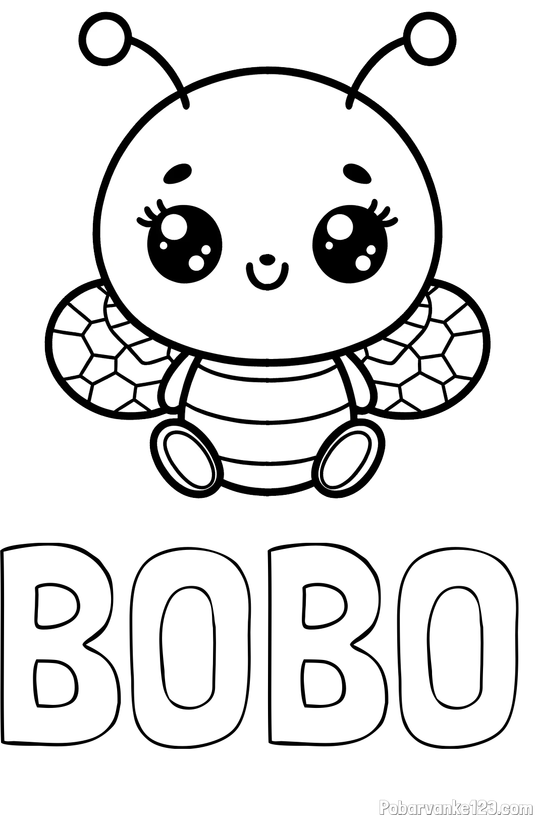 Pobarvanka imena BOBO in otroška pobarvanka ljubke čebele