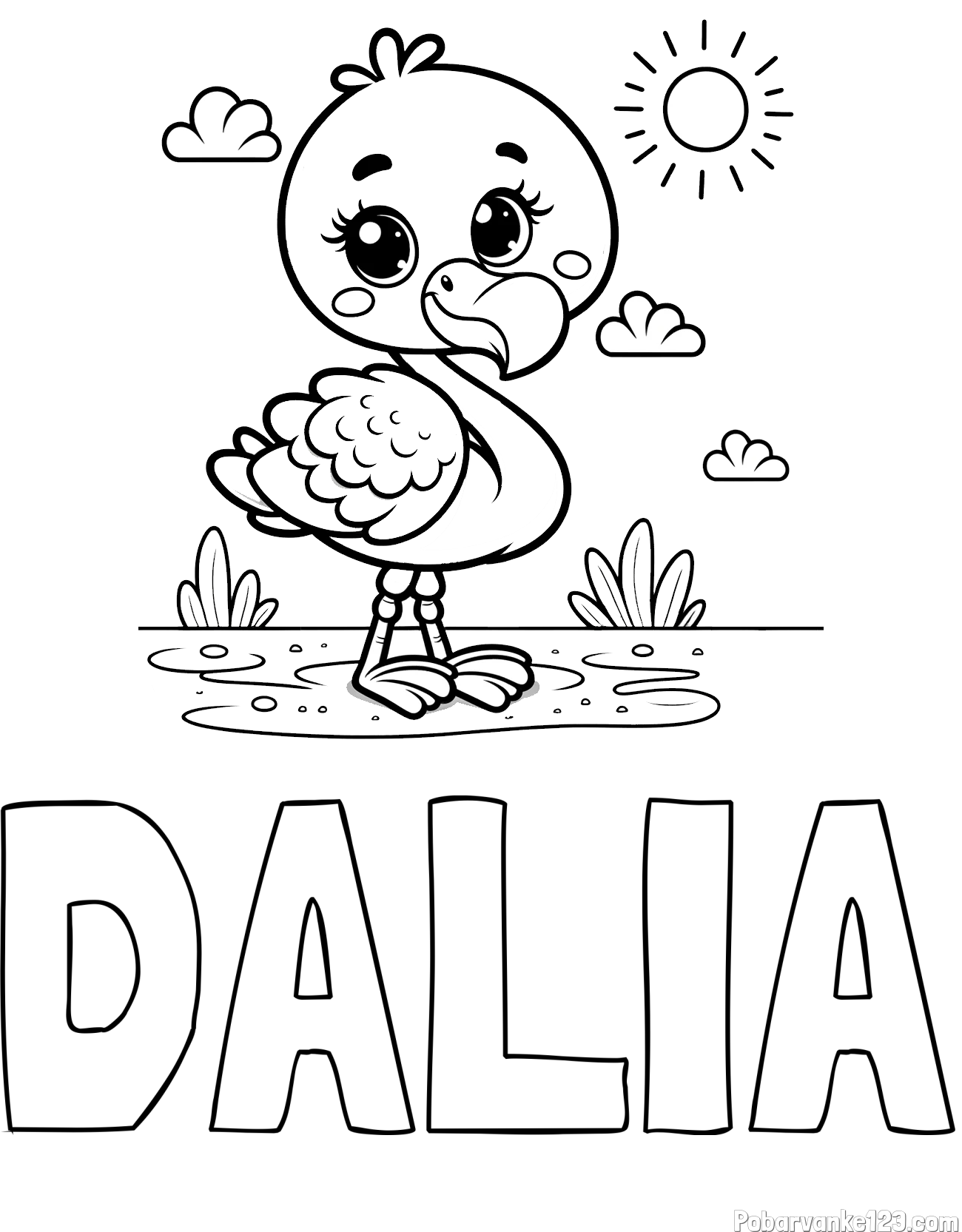 Pobarvanka imena DALIA in pobarvanka ljubkega flaminga