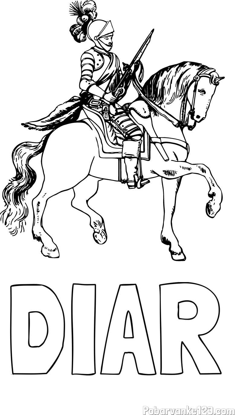 Pobarvanka imena DIAR in pobarvanka viteza na konju