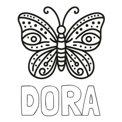Online izdelana pobarvanka - Pobarvanka imena DORA in preprosta pobarvanka metulja