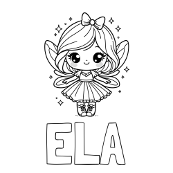 Online izdelana pobarvanka - Pobarvanka imena ELA in pobarvanka čarobne vile z ljubkim obrazom