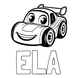 Online izdelana pobarvanka - Pobarvanka imena ELA in pobarvanka otroškega avtomobila