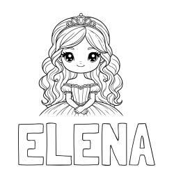 Online izdelana pobarvanka - Pobarvanka imena ELENA in pobarvanka ljubke princese