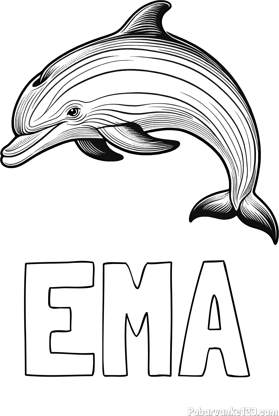 Pobarvanka imena EMA in pobarvanka lepega delfina