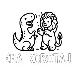 Online izdelana pobarvanka - Pobarvanka imena EMA  KOROTAJ in pobarvanka dinozavra, ki napada leva