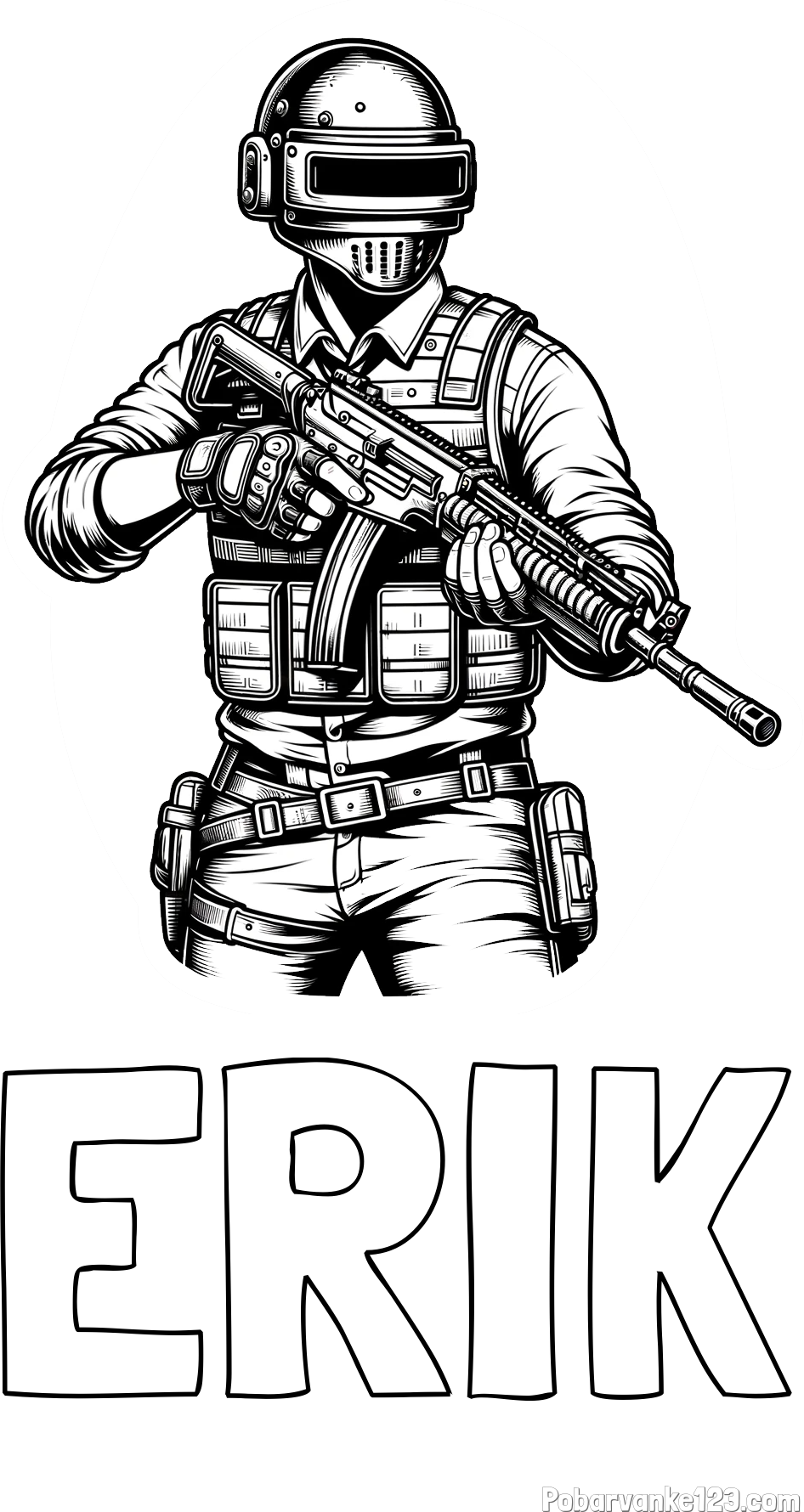 Pobarvanka imena ERIK in pobarvanka PUBG osrednjega lika v bojnem položaju