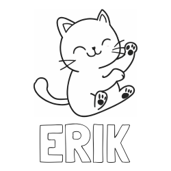 Online izdelana pobarvanka - Pobarvanka imena ERIK in pobarvanka razigranega mucka