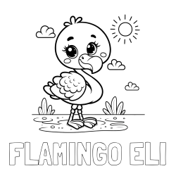 Online izdelana pobarvanka - Pobarvanka imena FLAMINGO ELI in pobarvanka ljubkega flaminga