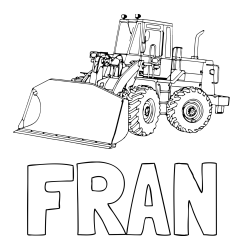 Online izdelana pobarvanka - Pobarvanka imena FRAN in pobarvanka velikega bagra