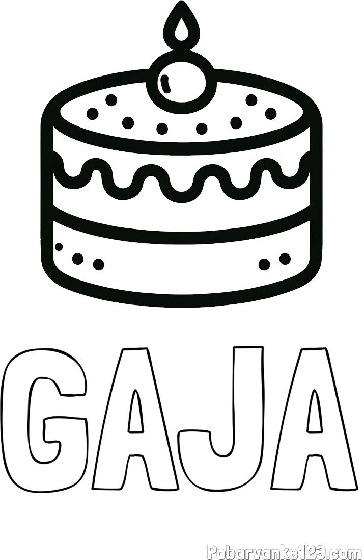 Pobarvanka imena GAJA in otroška pobarvanka majhne torte