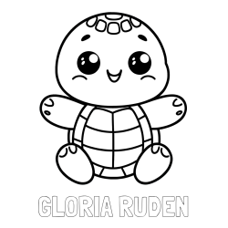 Online izdelana pobarvanka - Pobarvanka imena GLORIA RUDEN in otroška pobarvanka ljubke in nasmejane želvice