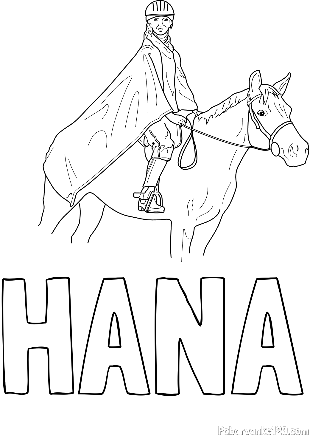 Pobarvanka imena HANA in pobarvanka jahalke in konja