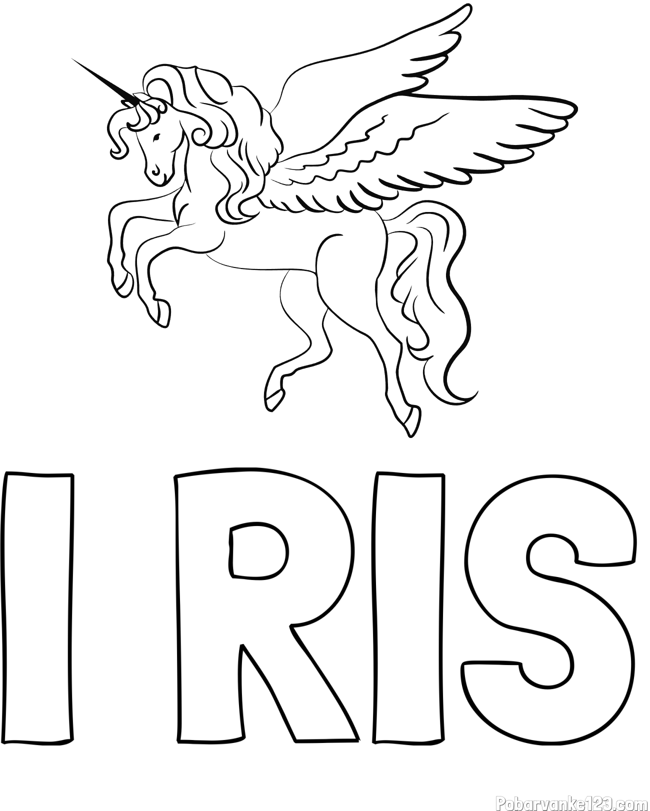 Pobarvanka imena I RIS in lepa pobarvanka samoroga