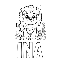 Online izdelana pobarvanka - Pobarvanka imena INA in pobarvanka ljubkega leva