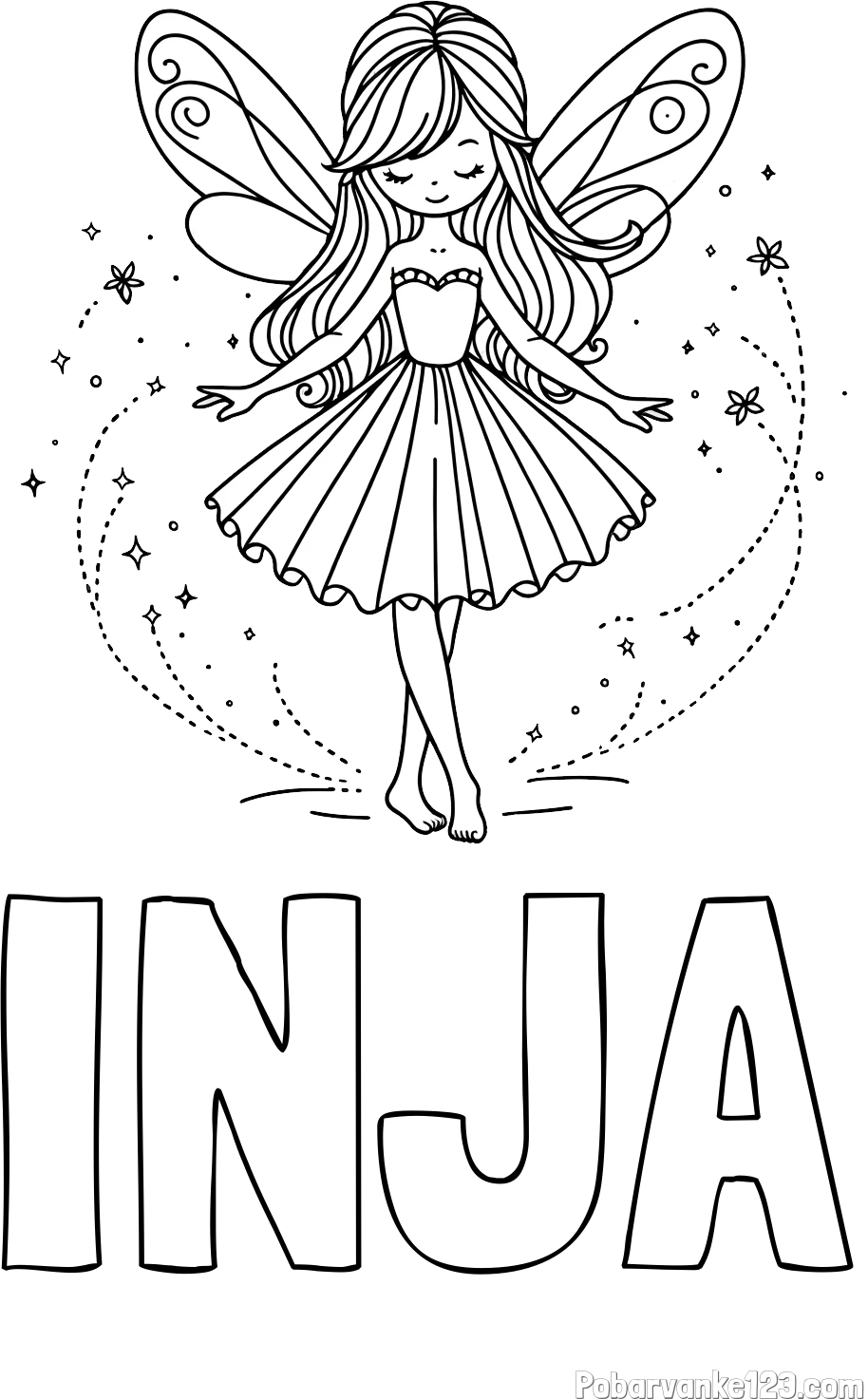 Pobarvanka imena INJA in pobarvanka ljubke čarobne vile