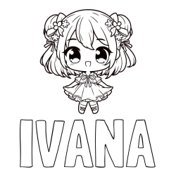 Online izdelana pobarvanka - Pobarvanka imena IVANA in otroška pobarvanka punčke v japonskem anime slogu